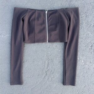 Forever 21 Black Ribbed Fitted Zip Crop Top